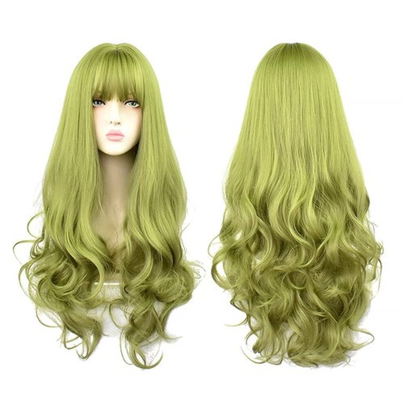 Green Wig for Women Long Green Wig Curly Wavy Hair Wigs for Daily Harajuku Lolita Green Cosplay Wig
