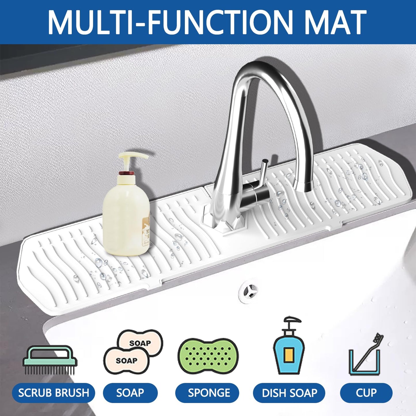EBIGIC Kitchen Sink Splash Guard-24 x 5.8'' Ultrathin Silicone Sink Mat Splash Guard fit for Countertop, Bathroom,Farmhouse,RV (White)