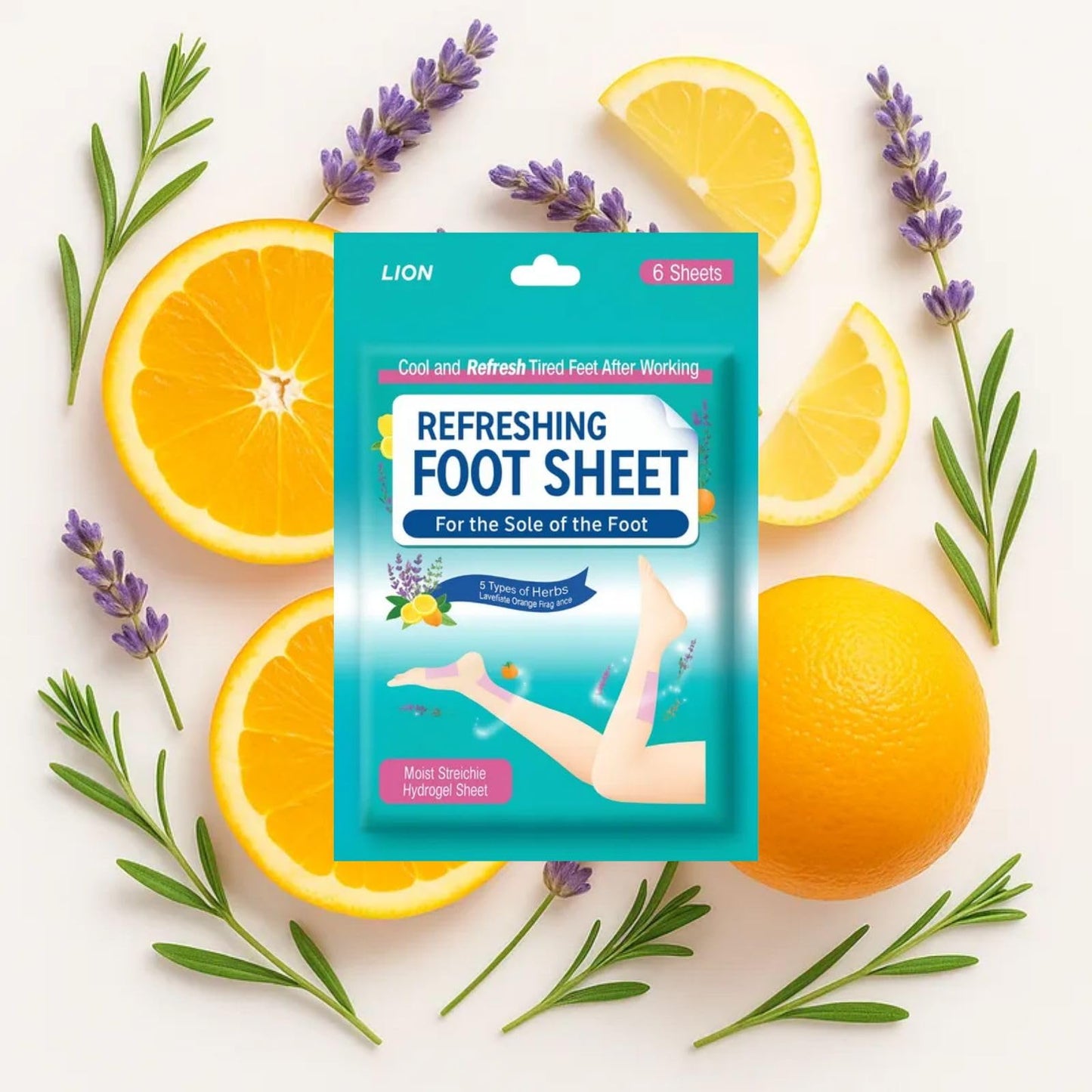Japanese Cooling Foot Patch 6 Sheets x 5 Pack - Foot Pads - Herbal Fragrance - Refreshing Gel Sheet Patches for Tired Legs & Feet - Ideal After Sports, Heels, Standing - 2 in 1 deep Cleansing