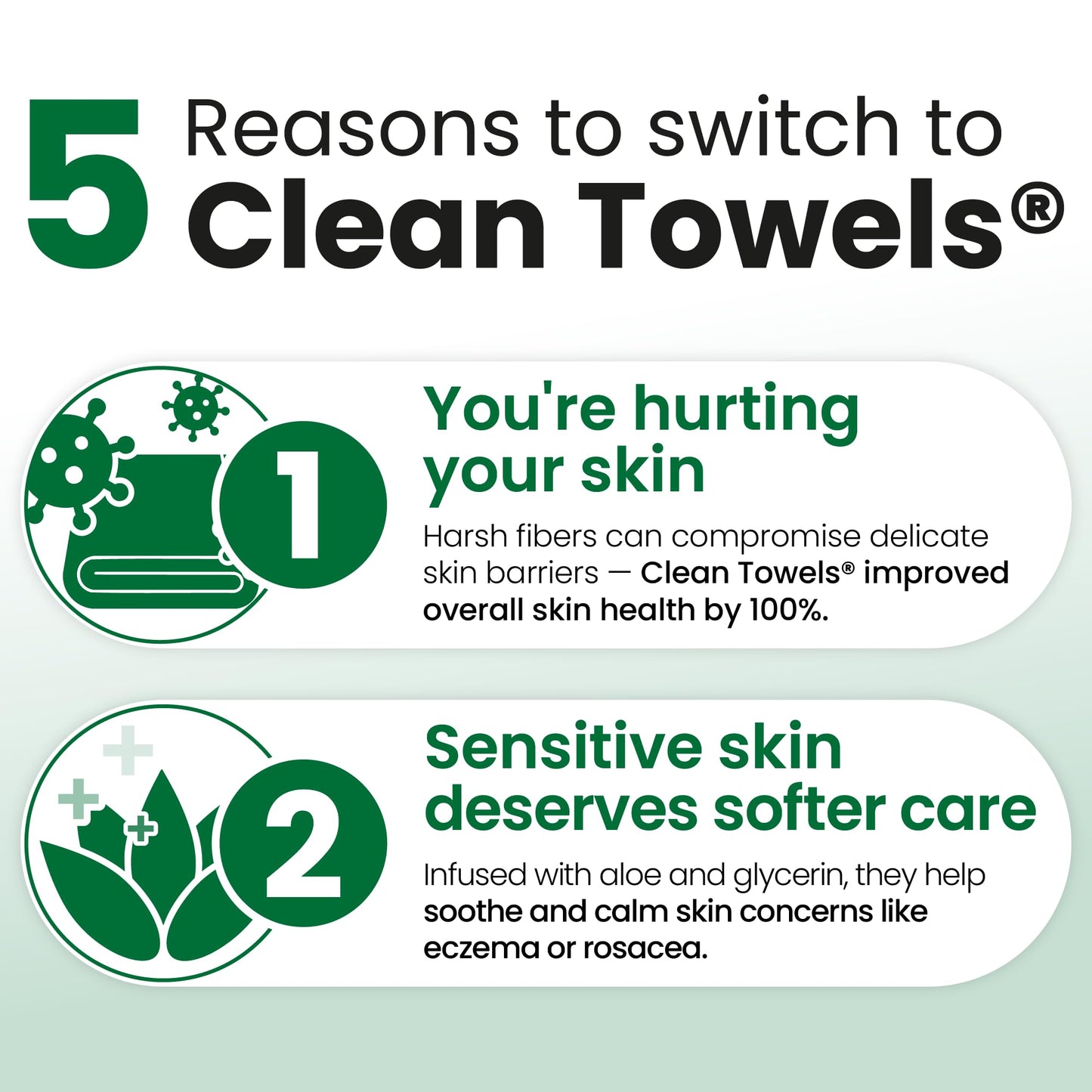 CLEAN SKIN CLUB Sensitive Skin Clean Towels® XL, Ultra-Soft Disposable Face Dry Wipes Infused with Aloe & Glycerin, XL - 2 Pack (100 count)