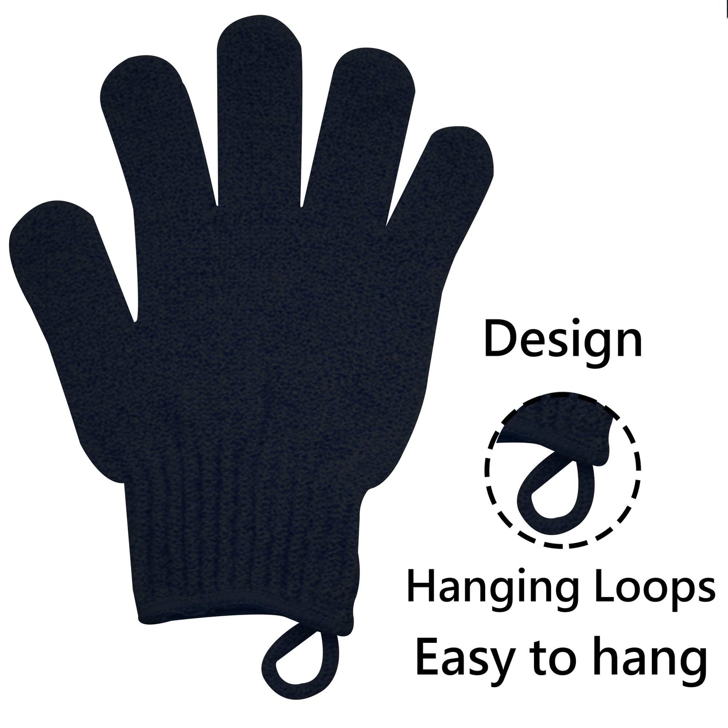 Meiyante Heavy Exfoliating Shower Gloves with Hanging Loop, Black