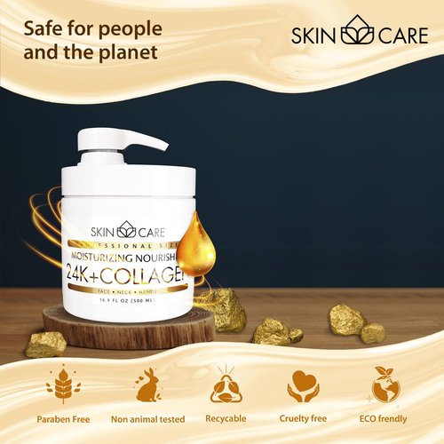 Skin Care 24K Gold & Collagen 3-in-1 Moisturizer Face Cream, Neck and Hands - Treatment for Crepey Skin, Wrinkles and Sagging - Daily Lotion for All Skin Types - 16.9 fl. oz.
