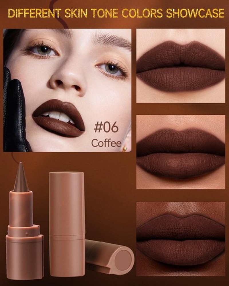 2 in 1 Lip Liner Lipstick,Coffee Nude Brown Lip Liner Lip Gloss,Velvet Matte Sharpened Head Lip Tint Stain,Long Lasting Waterproof,Highly Pigmented Non-sticky Tinted Lip Balm,Lip Makeup for Women-06