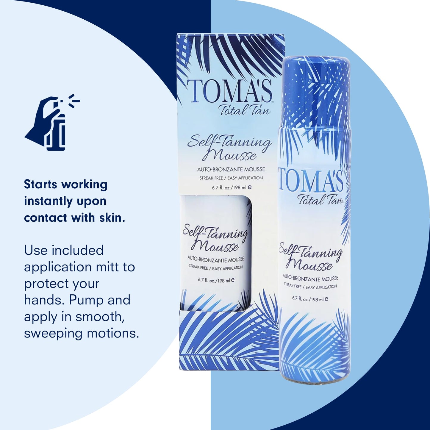 Toma's Total Tan Mousse Instant Sunless Tanner - Whole Body Self-Tanning for Women & Men, Natural Looking Golden Bronze Color Streak-Free Application Guide - Cruelty-Free - 6.7 fl oz