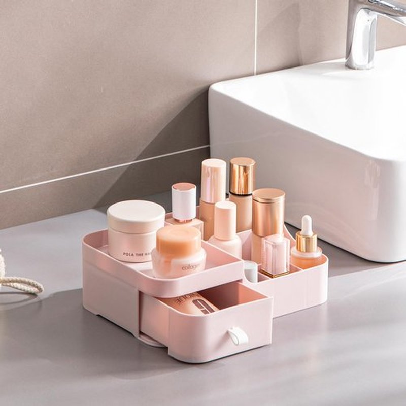 HBlife Plastic Makeup Organizer for Vanity with Drawer Large Skincare Organizers 8 Compartments Bathroom Organizer Cosmetic Storage, Pink