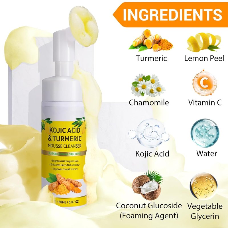 Turmeric Cleansing Mousse | Kojic Acid Facial Cleanser for Firming Skin & Deep Pore Cleanse - 150ML
