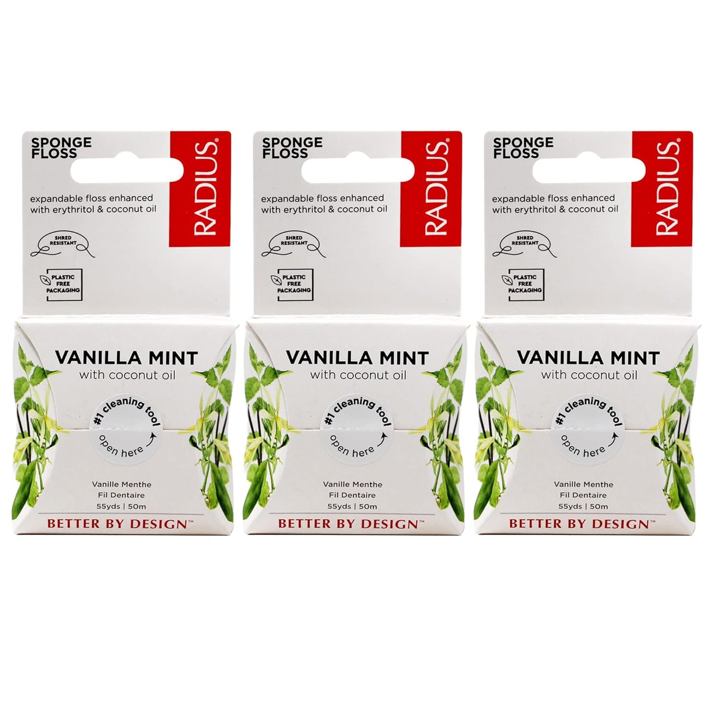 RADIUS Peppermint Dental Floss 55 Yards Vegan and Non-Toxic Oral Care Boost Total Tooth & Gum Protection Clear - Pack of 6