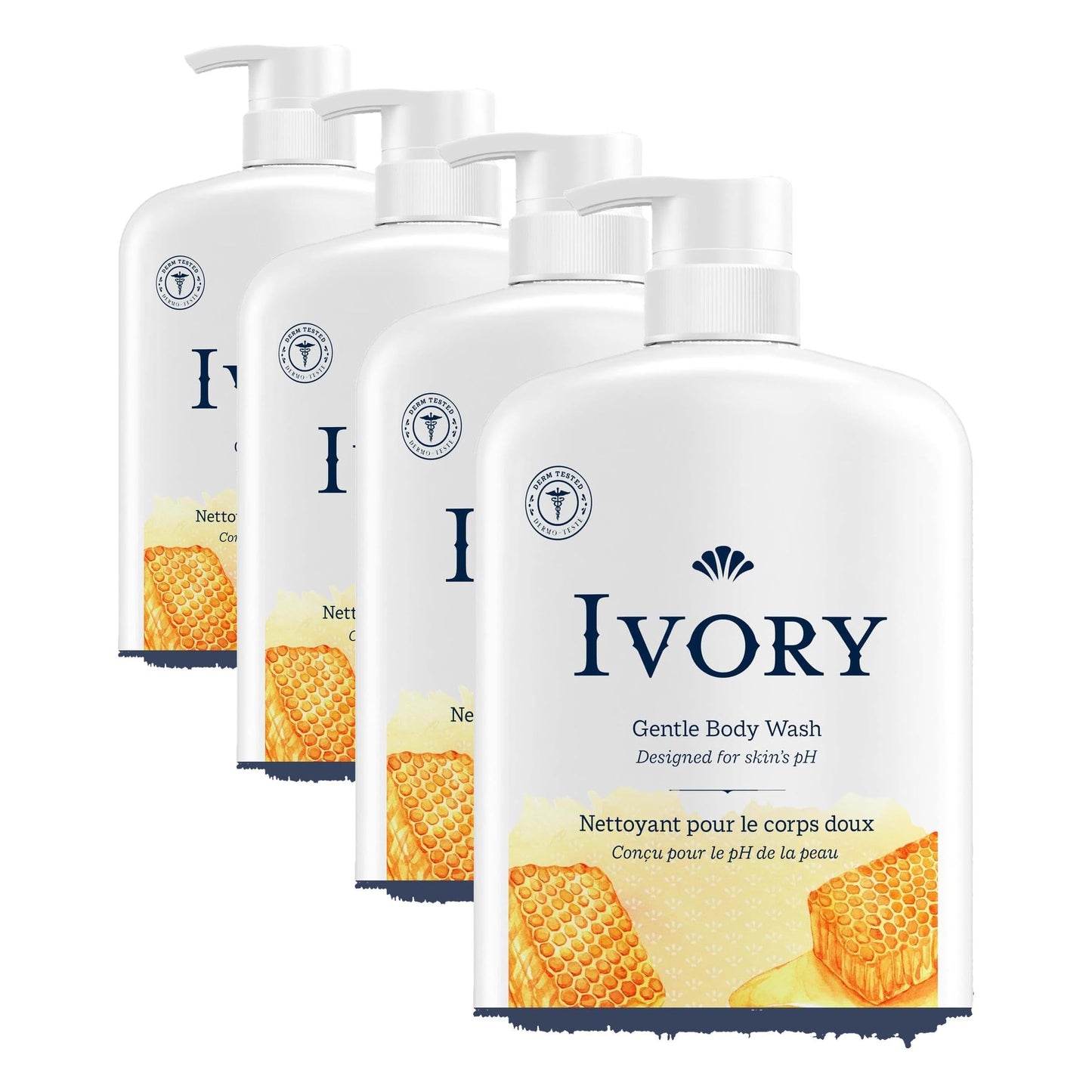 Ivory Body Wash Gentle, Free of dyes, parabens, and phthalates, Honey Scent, 35 oz (Pack of 4)
