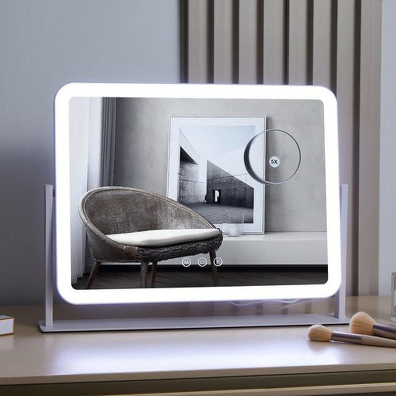 HIEEY Vanity Mirror with Lights, Lighted Makeup Mirror, Three Color Lighting Modes, and 5X Magnification Mirror, Smart Touch Control, 360°Rotation (15.7" x 11.8". White,Gift Box)