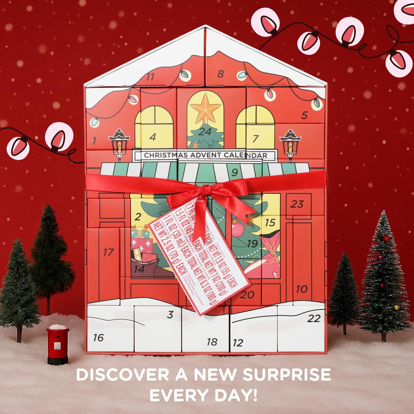 2026 Beauty Advent Calendar for Women, Christmas Countdown Gifts with Bath Bomb Bubble Bath Hand Cream Santa Sock, 24 Day Red Advent Calendar