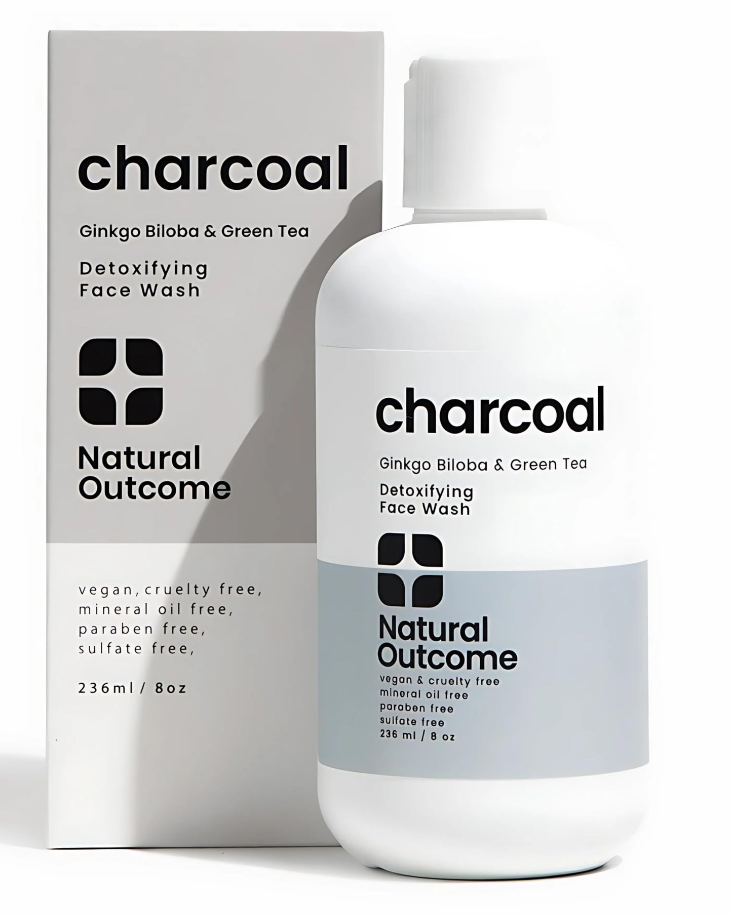natural outcome Charcoal Face Wash | Daily Detoxifying Charcoal Cleanser for Acne | Deep Pore Cleanser Hydrates & Purifies Skin with Green Tea, Aloe Vera, & Ginkgo Biloba | For Men & Women | 8 oz