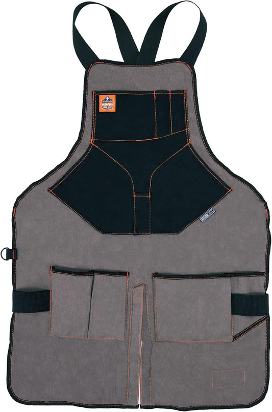 Ergodyne Full Length Tool Work Apron - 13 Pocket Gray Utility Apron for Professionals