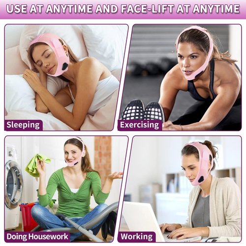 Upgrated V-silicone Face Lift Tape Face Strap,Soft Silicone Chin Strap for Women 23-27 Inches,Double Chin Reducer,Chin Strap For Sleeping (Skin)