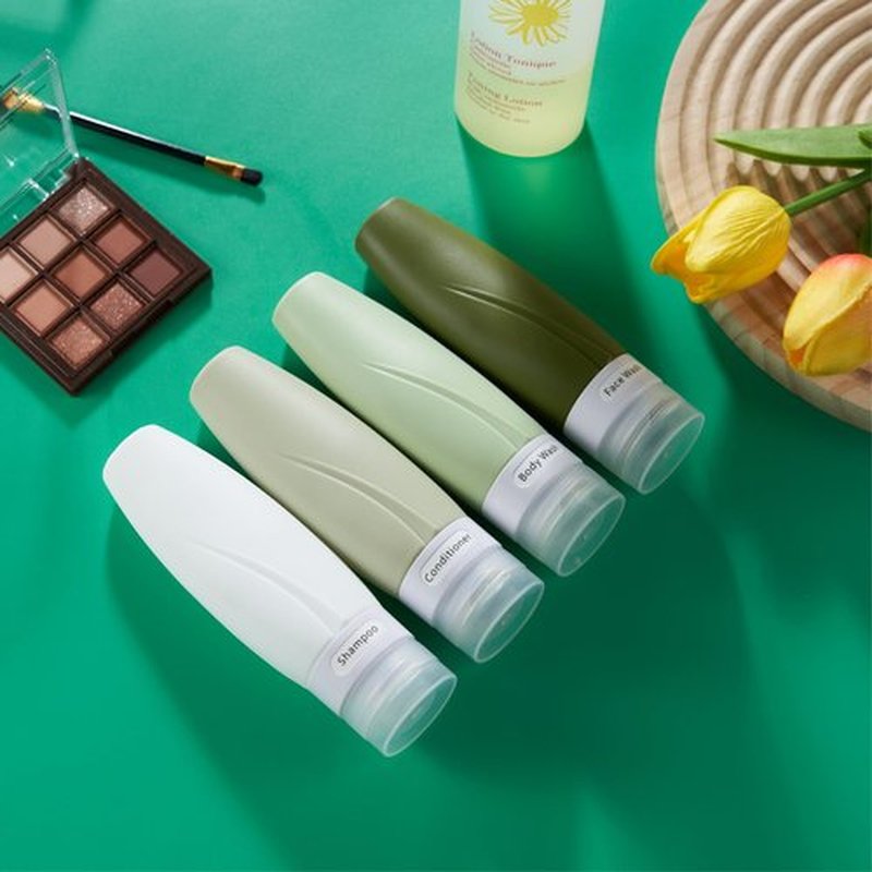 INSFIT Portable Travel Bottles TSA Approved, 3oz Leak Proof BPA Free Silicone Cosmetic Travel Size Toiletry Containers, Squeezable Silicone Tubes, Refillable Bottles for Shampoo 4 Pack Green