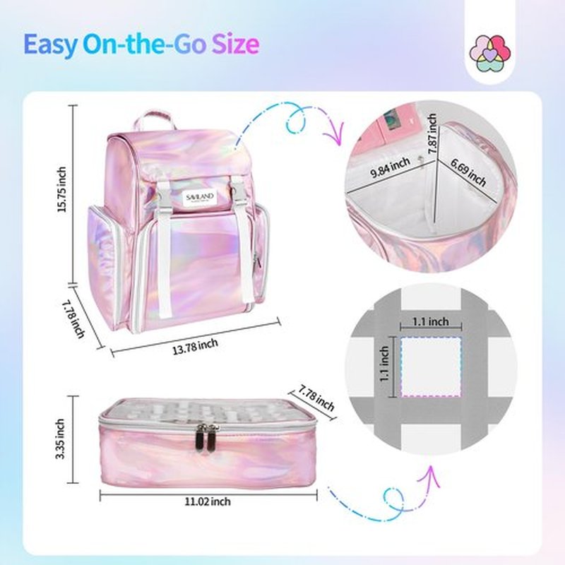 SAVILAND Nail Polish Organizer Bag: PU Leather Nail Kit Organizer Holds 70 Bottles (15ml-0.5 fl.oz) and Nail Lamp, Portable Nail Polish Storage Carrying Case Nail Organizers and Storage for Nail Tech