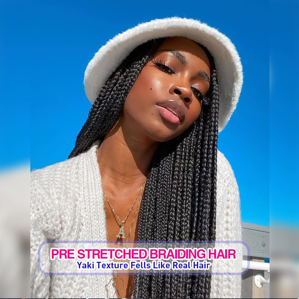 8 Pack Pre Stretched Braiding Hair - 30" 100G/Pack Premium Braiding Hair Pre Stretched Extensions, Professional Itch Free Hot Water Setting Perm Yaki Texture Prestretched Braiding Hair (#1B)