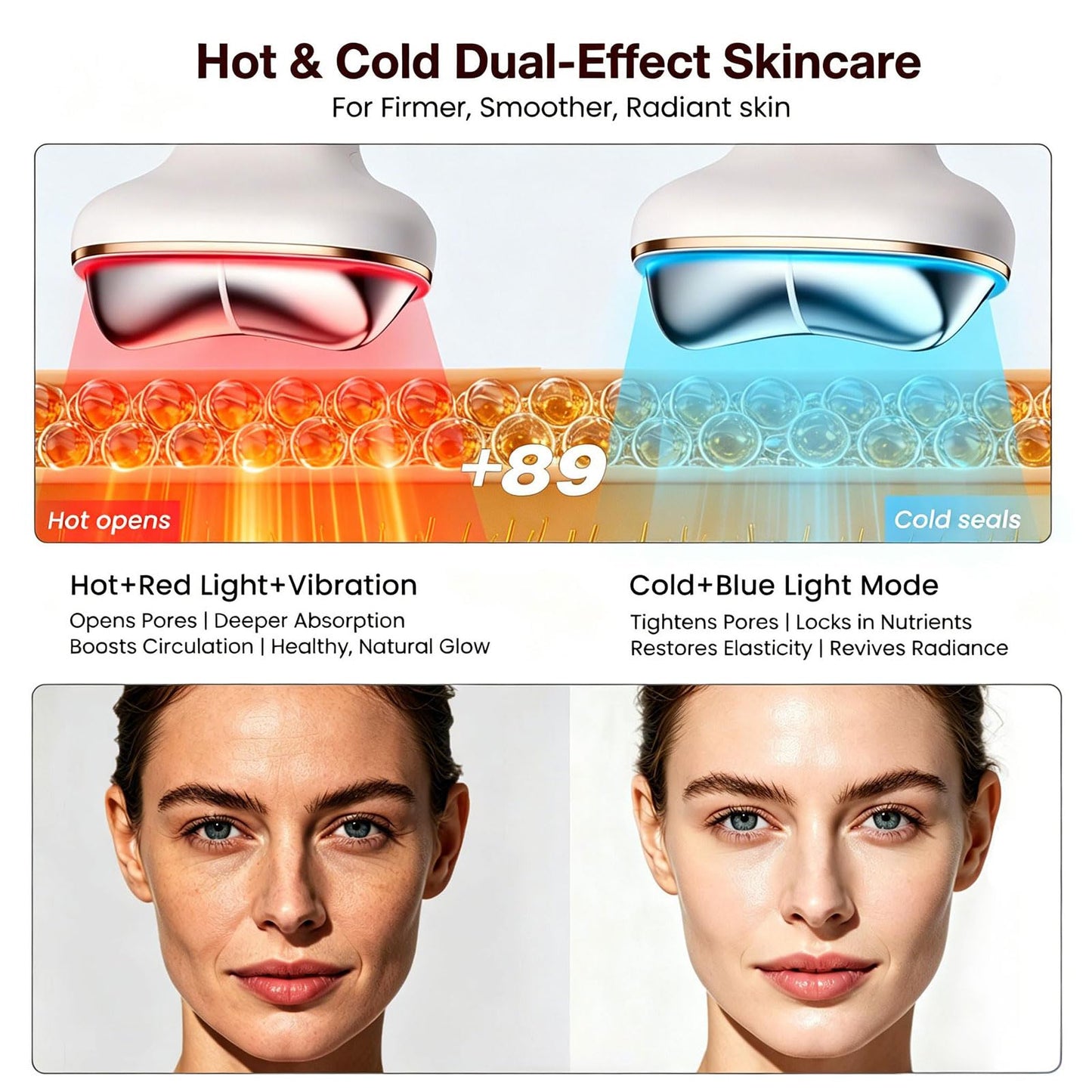 RFVDC Cold Heated Electric Gua Sha, Facial Neck Lymphatic Drainage Sculpting Tool, Cooling Depuffing Wand for Puffy Face Eyes, 7-in-1 LED Red Light Face Massager for Lifting, Contouring, Firming