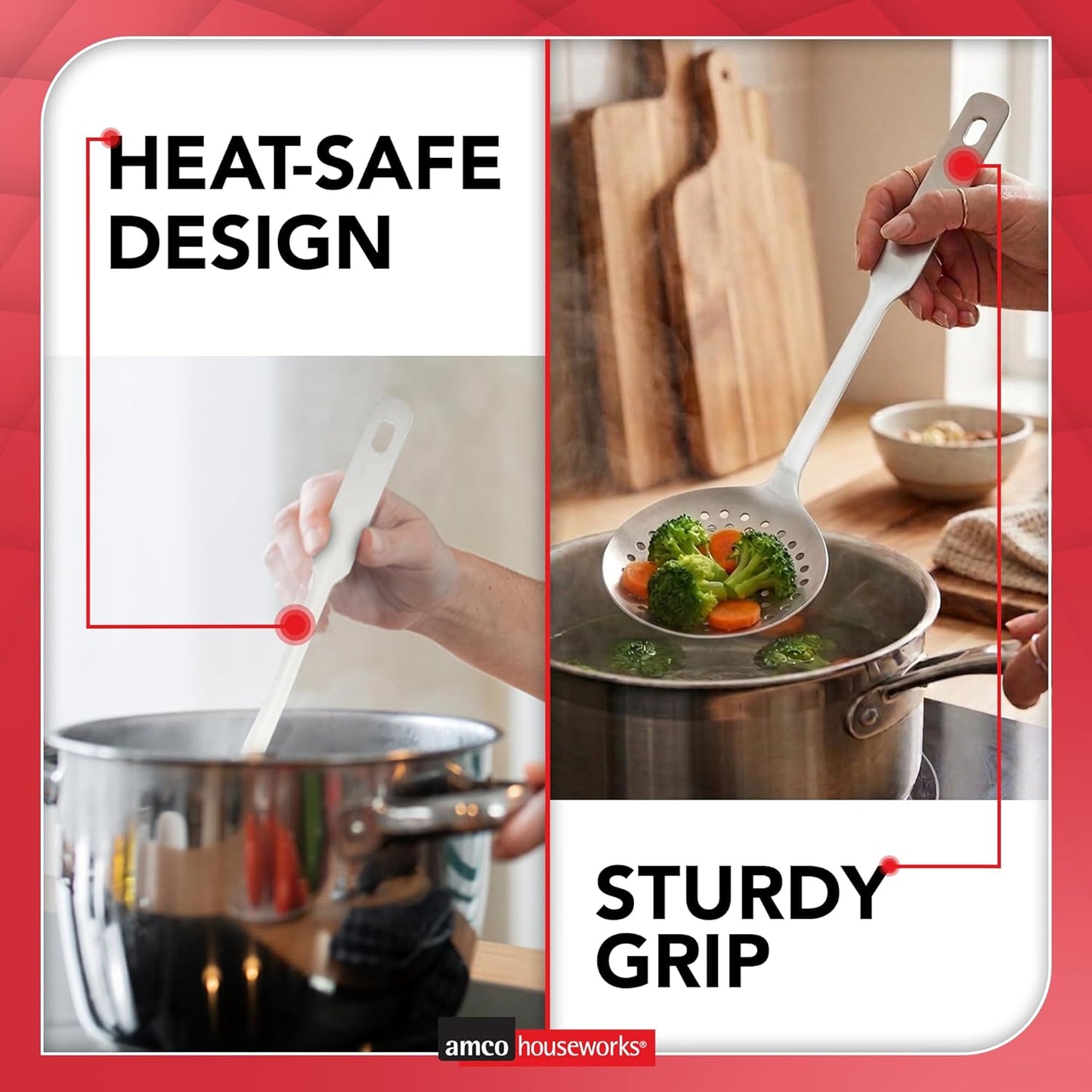 Amco 5-Piece Stainless Steel Cooking Utensil Set | Durable & Easy to Clean Kitchen Tools