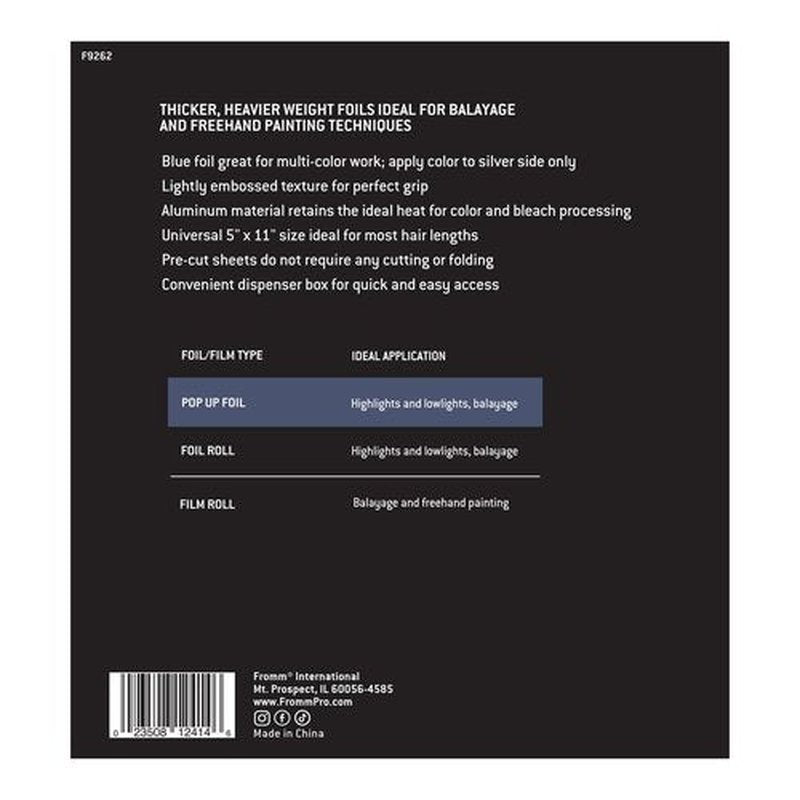 Fromm Color Studio Medium Weight Pop Up Hair Foil in Blue, 5" x 11" Embossed Aluminum Foil Sheets, Hair Foils for Highlighting and Coloring - 500 Foil Sheets