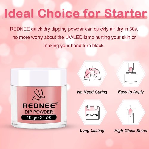 REDNEE 39pcs Dip Powder Nail Kit Starter, 30 Neutral Skin Color White Pink Dipping Powder Set with Top Base Coat Activator & Nail Brush File for Valentine's Day Nail Art Manicure Salon Gift Set RE19