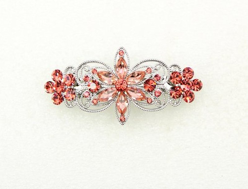 Faship Gorgeous Coral Rhinestone Crystal Flora Hair Barrette Clip