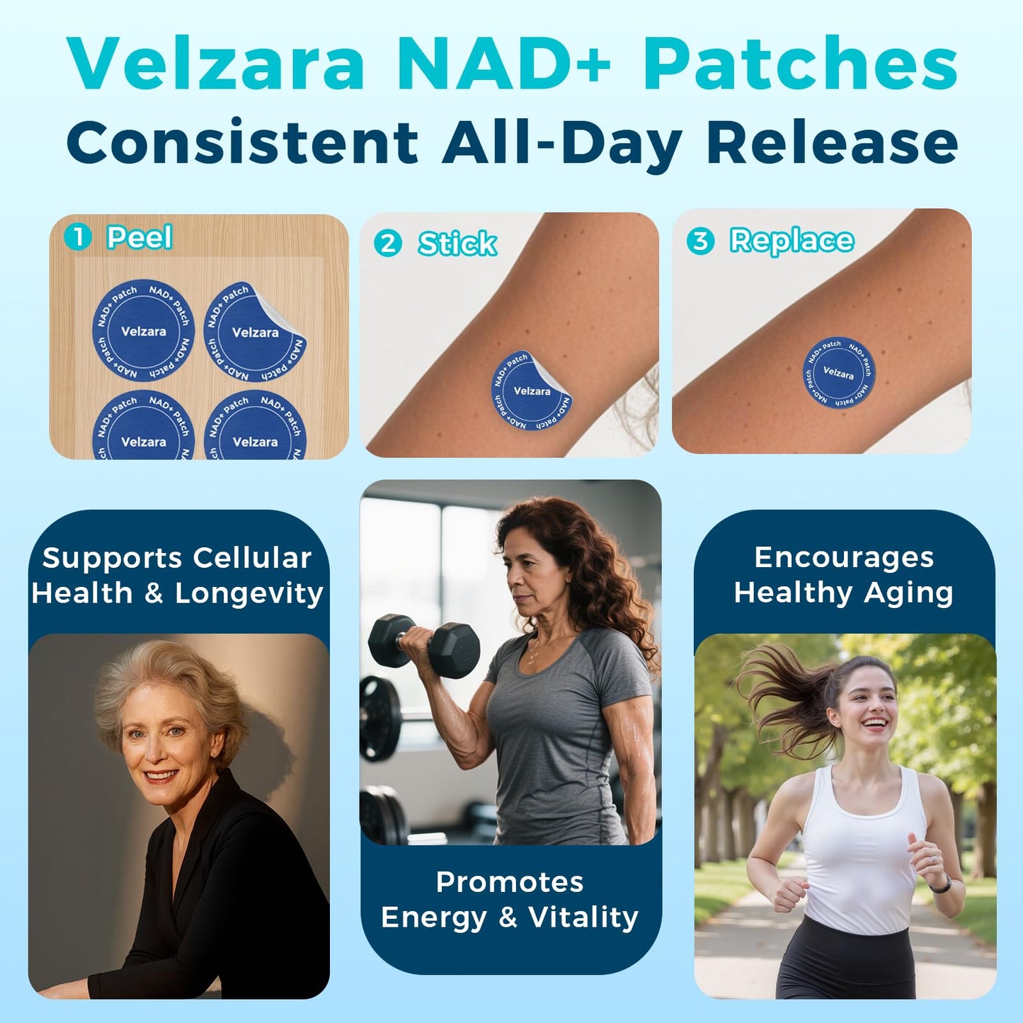 Velzara NAD+ Patches Comfortable All-Day Wear Vegan, Water-Resistant 30 Patches