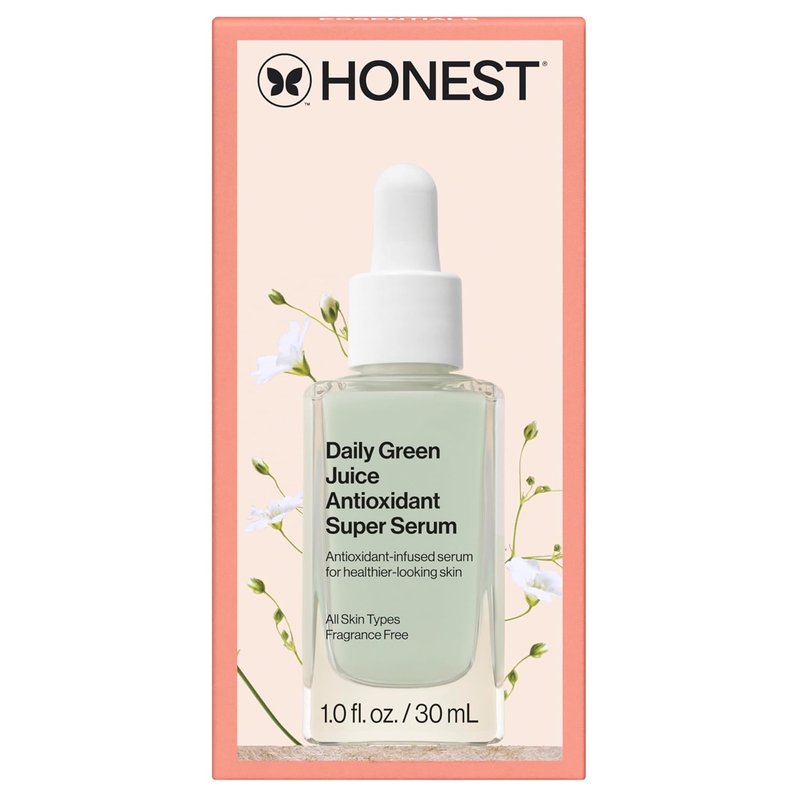 Honest Beauty Daily Green Juice Serum - Antioxidant Formula for Even Skin Tone, Fragrance-Free, 1 fl oz