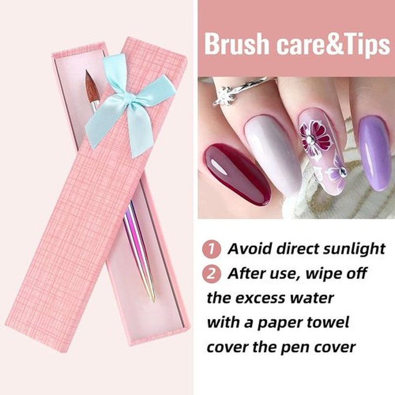 GSWOI 100% Kolinsky Acrylic Nail Brush(size 14), Acrylic Powder Brush for Nail Art 3D Round Shape, Nail Brushes for Acrylic Application