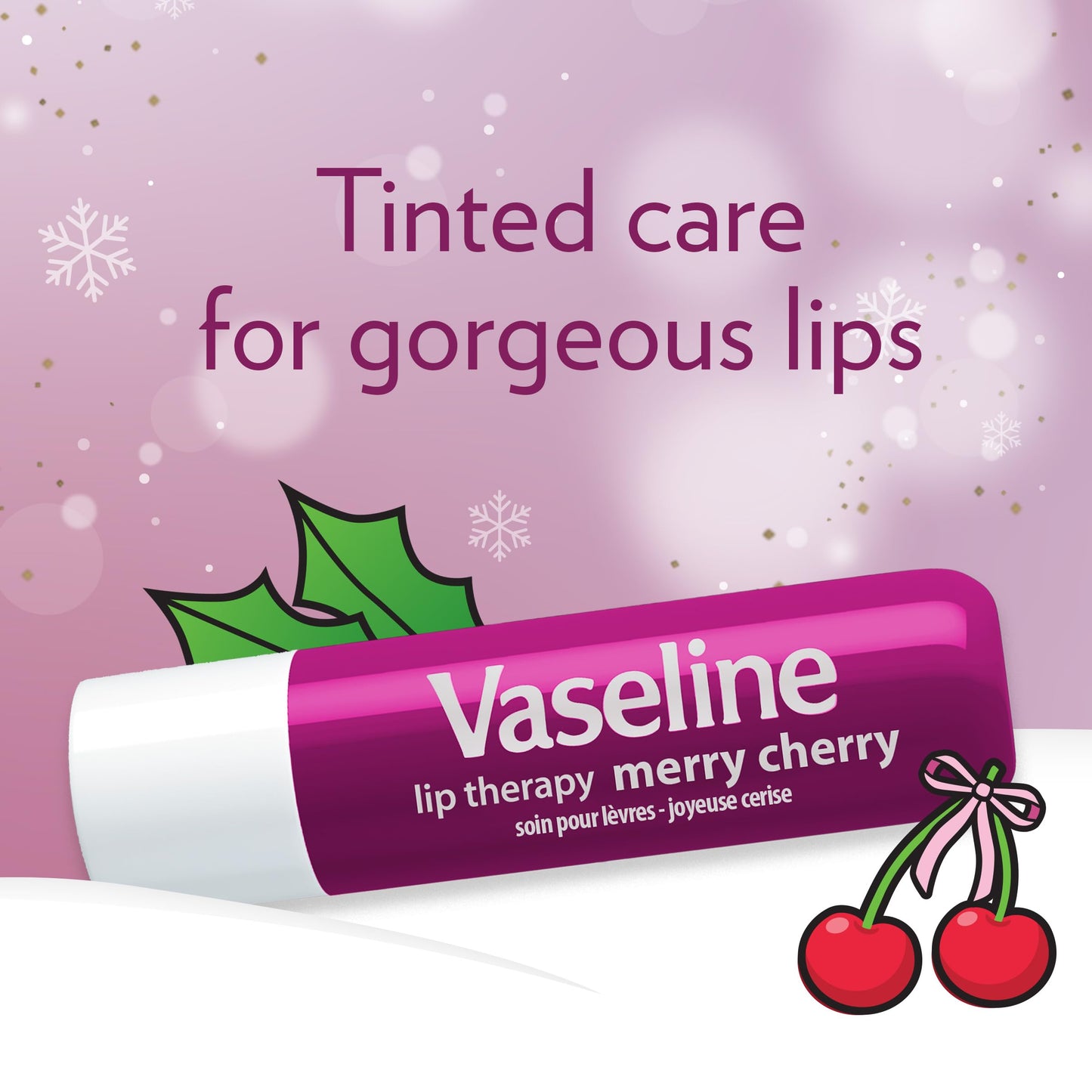 Vaseline Lip Therapy Holiday Edition Merry Cherry, Glossy Finish, Hydrating Petroleum Jelly Lip Balm, 4 Sticks, 0.16 oz Each