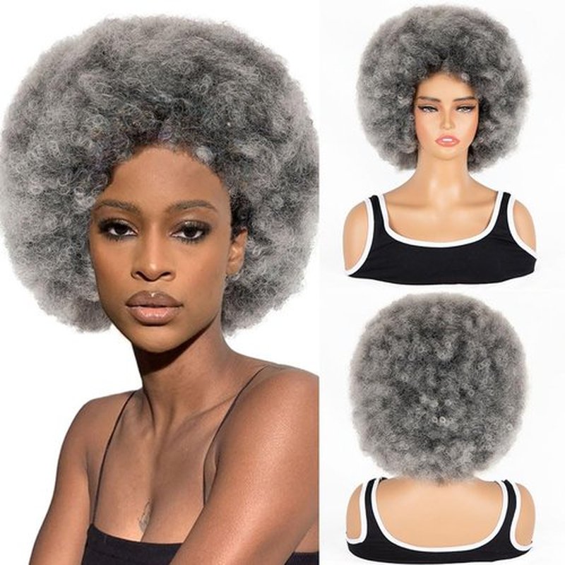 FYIMUYI Afro Wig - Soft 70s Afro Wig For Women Soft grey Afro Wigs Large Bouncy and Soft Natural Looking Full Wigs for Daily Party Cosplay Costume Halloweeen Afro Wig For Daily Party Use ﻿