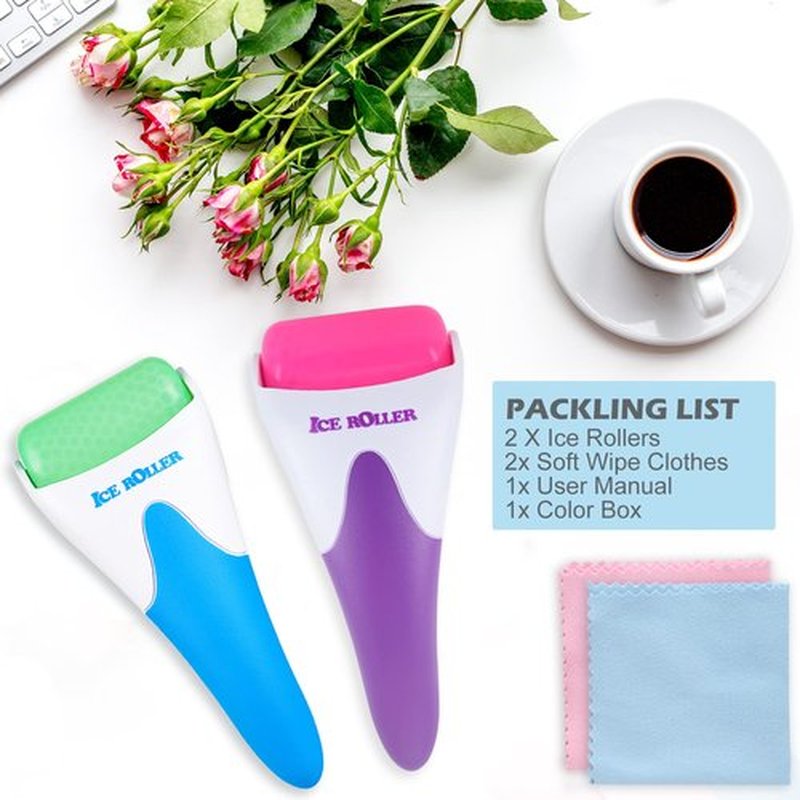 AFOUNDA Ice Roller - 2 Packs Facial Tools - Reduces Puffiness, Migraine Pain Relief & Energizes-Ideal for All Skin Types(Green+Rose Red)