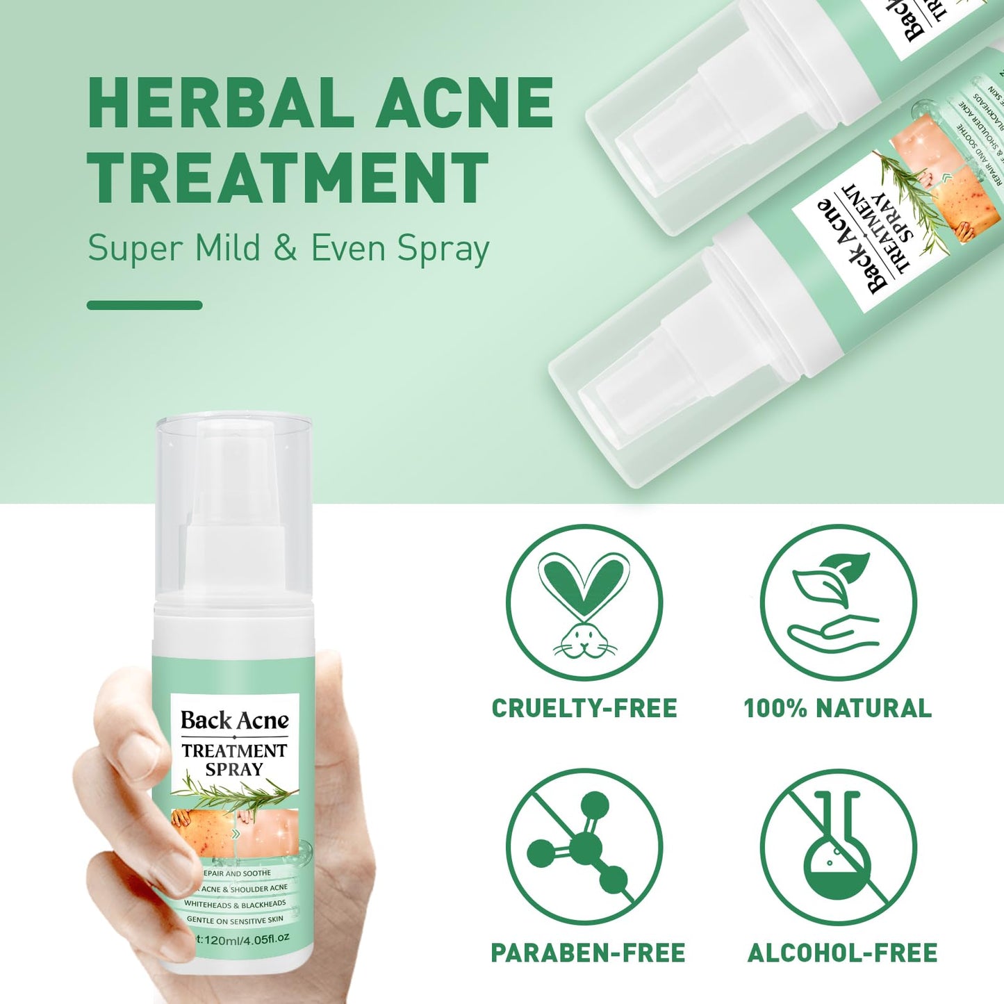 Back Acne Treatment Spray With Herbal Formula, 2% Salicylic Acid & Tea Tree Oil - Body Acne Solution, 120ml