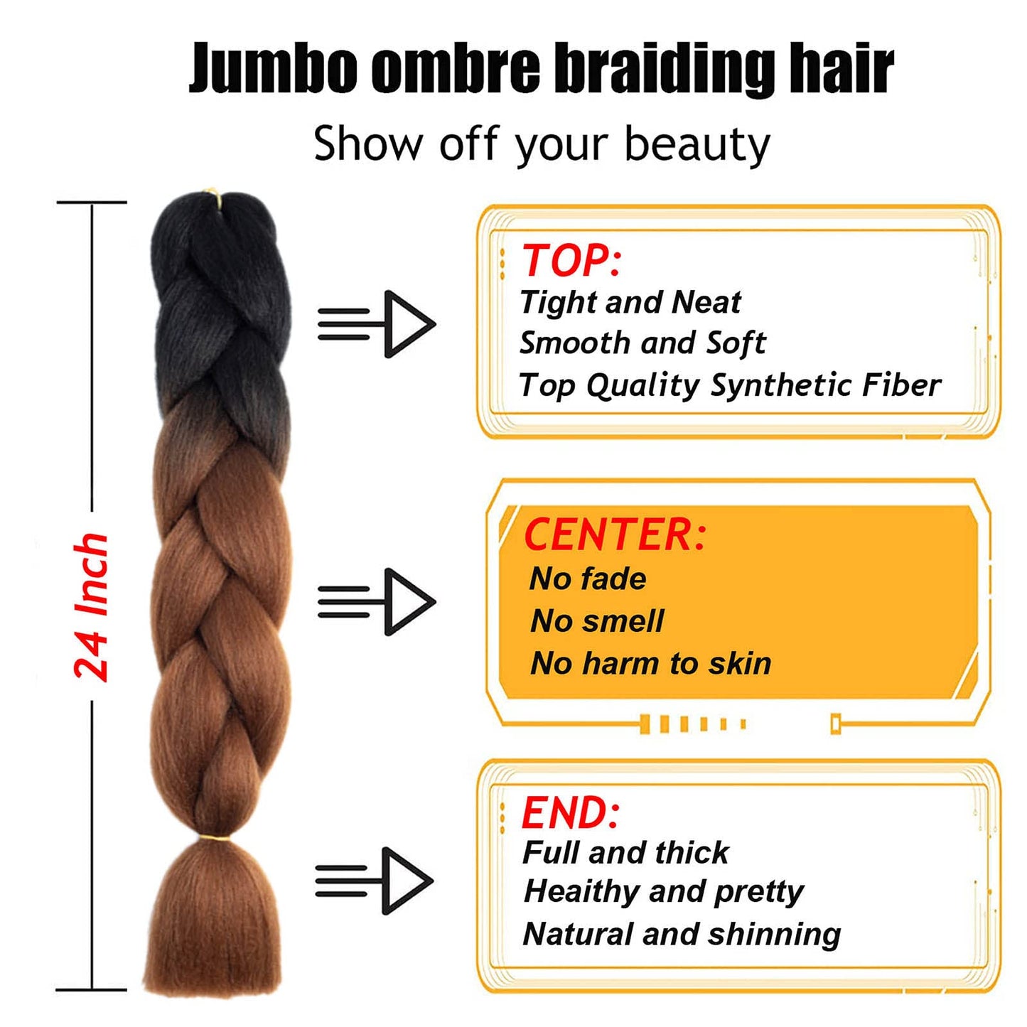 TENGSHUO FLY Black to Dark Brown Braiding Hair 3 Packs Synthetic Braid Hair Extensions Jumbo Ombre Braiding Hair 24 Inch or Box Braids Twist Crochet Braids(24"3Pack,Black to Dark Brown)