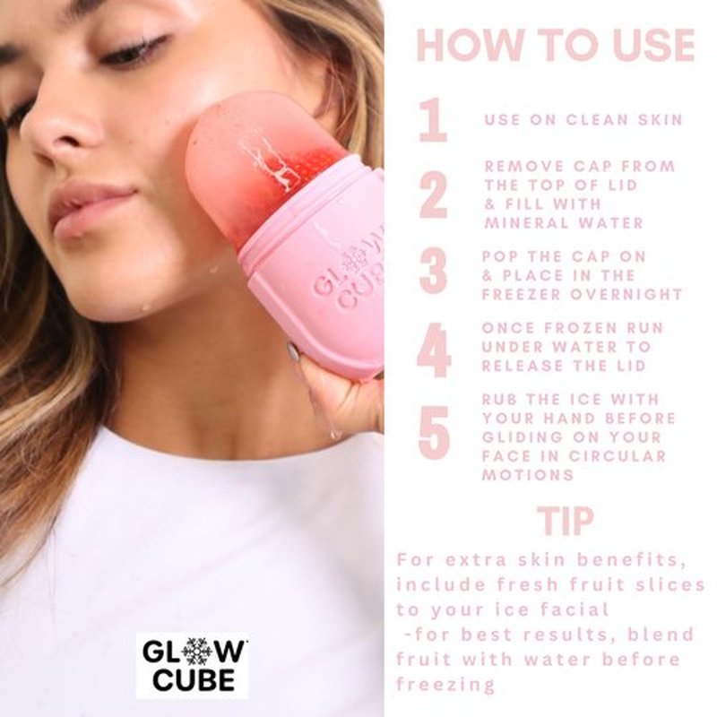 Glow Cube Ice Roller For Face Eyes and Neck To Brighten Skin & Enhance Your Natural Glow/Reusable Facial Tool to Tighten & Tone Skin & De-Puff The Eye Area (Pastel Pink)