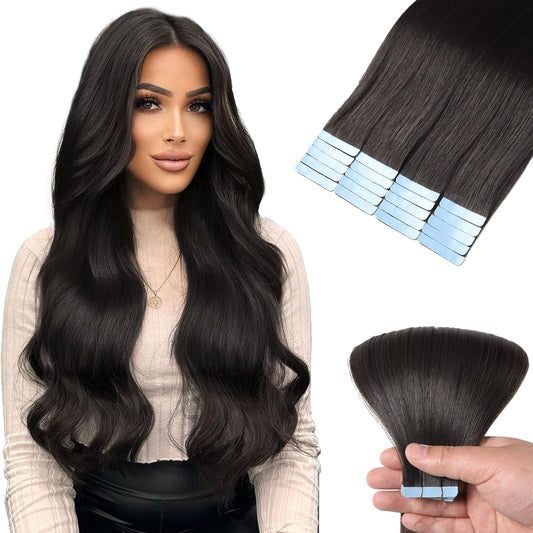 Mifes Tape in Hair Extensions Human Hair Natural Black #1B 20pcs/40g 16 Inch Double Sided Tape in Extensions Tape in Extensions Real Human Hair Remy Straight Hair Extensions
