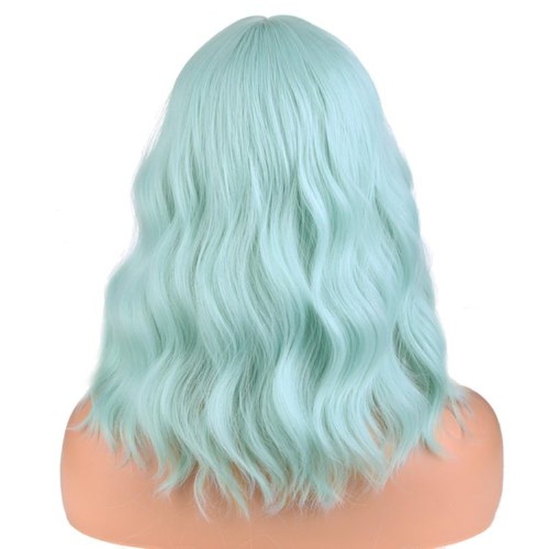 BERON 14 Inches Mint Green Wig Short Curly Wig with Bangs Green Wig Women Girl's Charming Wig Mint Green Wig Synthetic Wig with Wig Cap