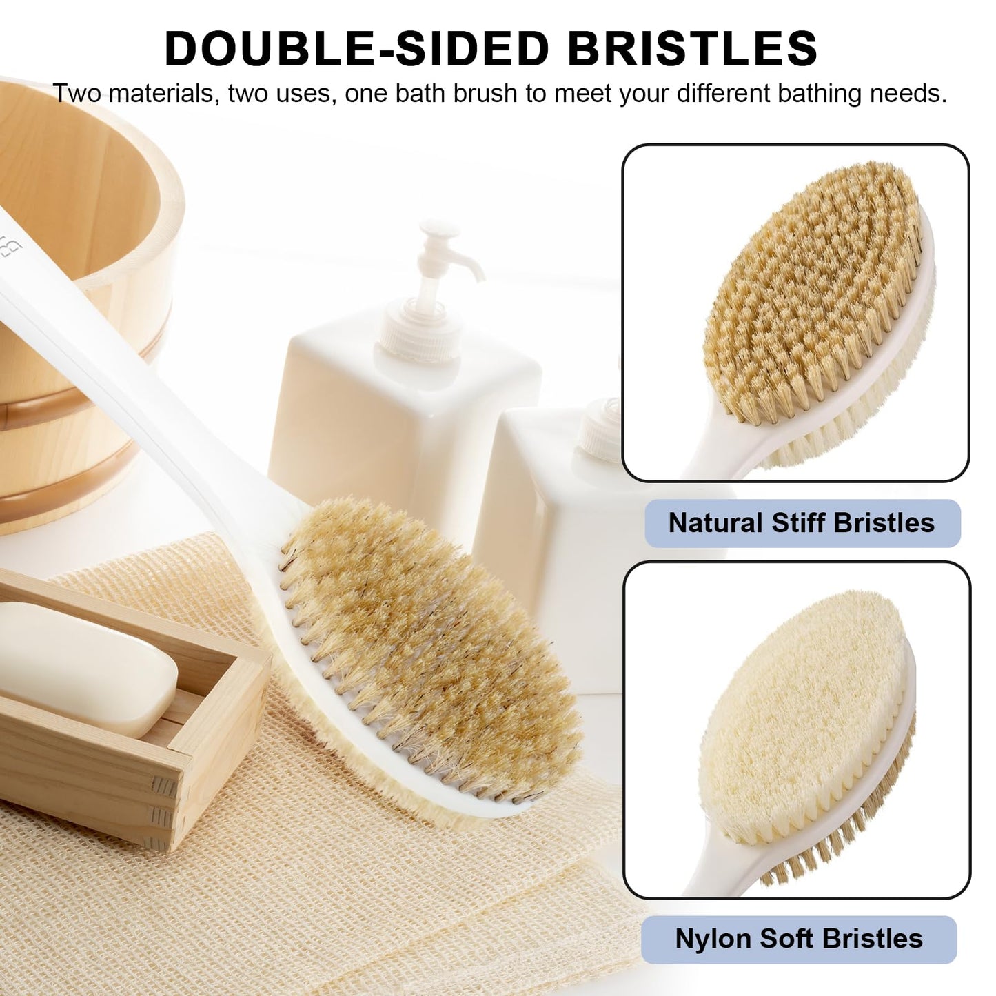 Bubbob Back Scrubber, Back Scrubber for Shower, Bath Brush Long Handle for Shower with Double Sided Bristles for Wet or Dry Brushing (Red)
