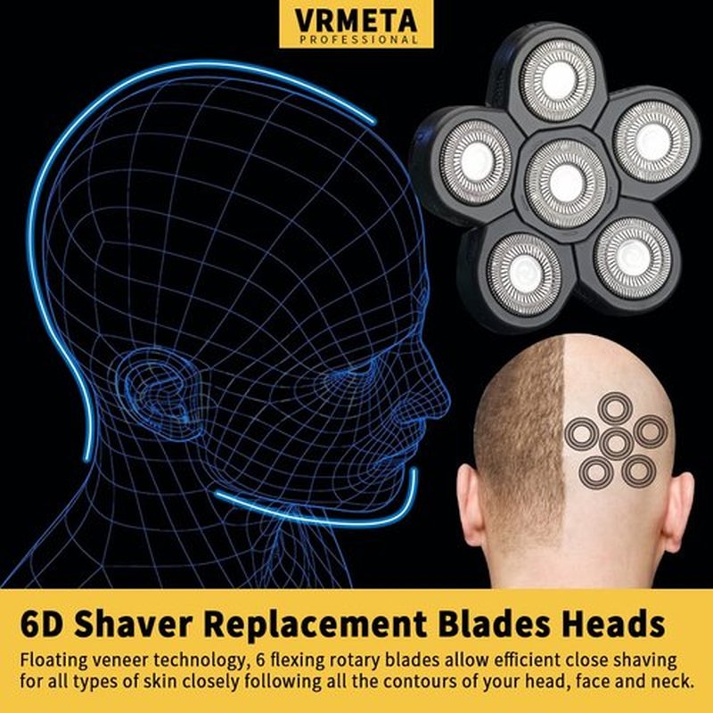VRMETA 6 Blades Electric Head Shaver Replacement Heads Men's Electric Shaver Replacement Heads For Bald and Face