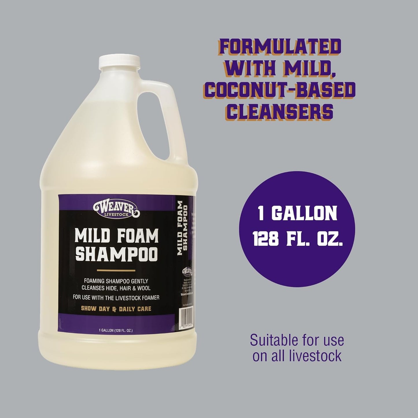 Weaver Leather Mild Shampoo - Gentle Coconut-Based Formula for Hair & Wool | 1 Gallon