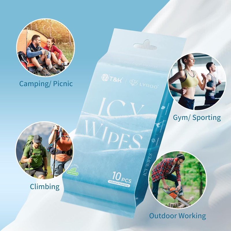Cooling Body Wipes - 10 Individually Wrapped Refreshing Aloe & Mint Wipes | Perfect for Travel, Sports & Camping