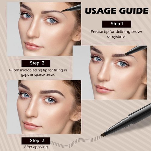 LYBHDAFA 2PCS Microblading Eyebrow Pencil, 2-In-1 Dual-Ended Waterproof Eyebrow Pen with 4-Fork-Tip & Ultra-Precise-Tip for Hair-Like Natural Eyebrow Makeup, Eye Brow Pencils for Women -Light Brown