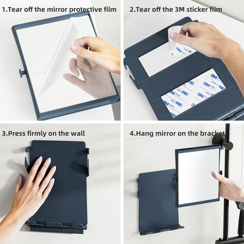 APLOP Fogless Dual-Sided Shower Mirror, 1X/3X Magnification, Anti-Fog with Squeegee, Rust-Proof, Grey Blue