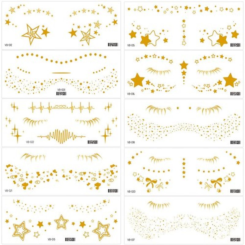 Gold Glitter Freckles Face Tattoo Face Makeup Patches Fake Freckles Faux Freckles Sparkle Freckles Waterproof Gold Freckles Temporary Face Tattoos Cute Face Glitter for Women Accessories 10 Sheets