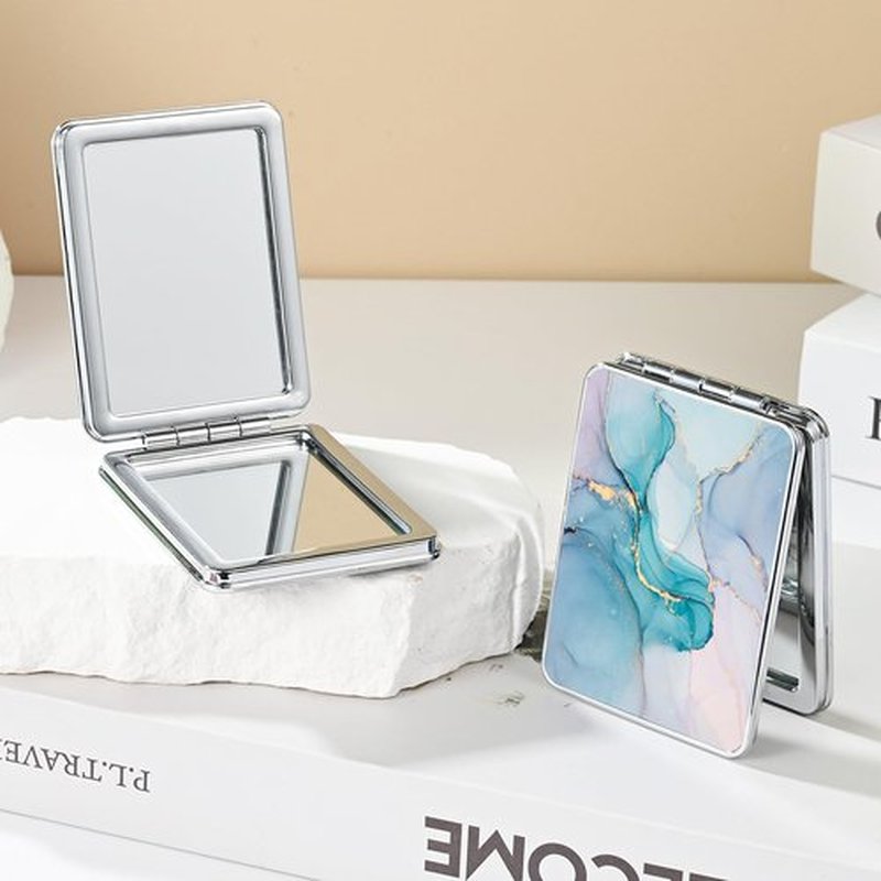 dcdcee Pocket Mirror, Small Travel Mirror with Magnification, Portable Double-Sided Magnifying Cosmetic Mirror for Daily (Blue Marble)