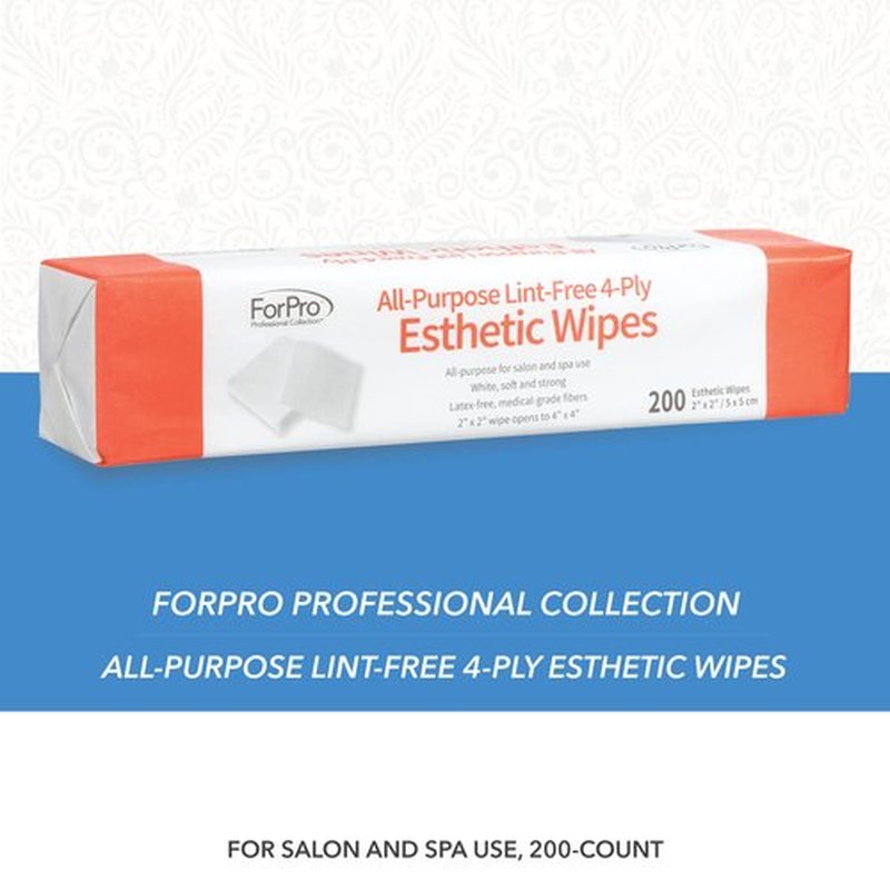 ForPro All-Purpose Lint-Free 4-Ply Esthetic Wipes, for Salon and Spa Use, Soft, Strong and Durable, Latex-Free, Medical-Grade Fibers, 2” x 2”, 200-Count (Pack of 3)
