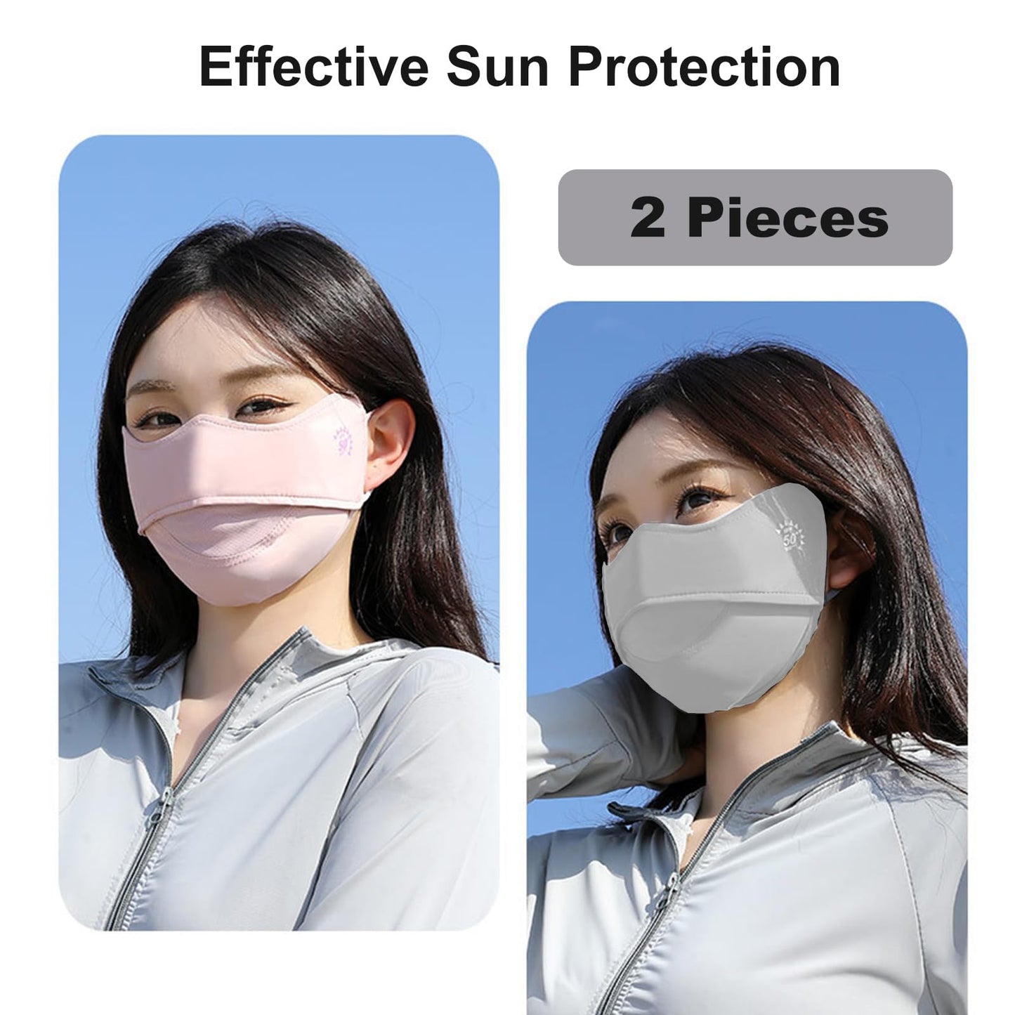 YUANST 2Pcs UV Face Mask, Sun Masks for Women, Cooling Breathable Face Cover for Outdoor Sports, Washable Reusable (Pink+Gray)