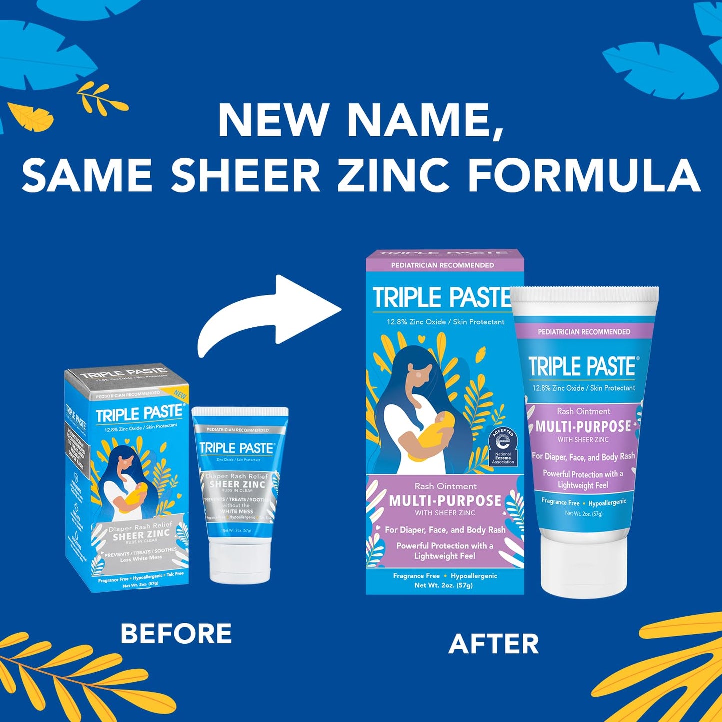 Triple Paste Multi-Purpose Baby Healing Ointment, 2 oz Tube, Baby Diaper Rash Cream and Skin Protectant for Hands, Face & Bottom Treats, Soothes and Prevents with Zinc Oxide (Packaging May Vary)