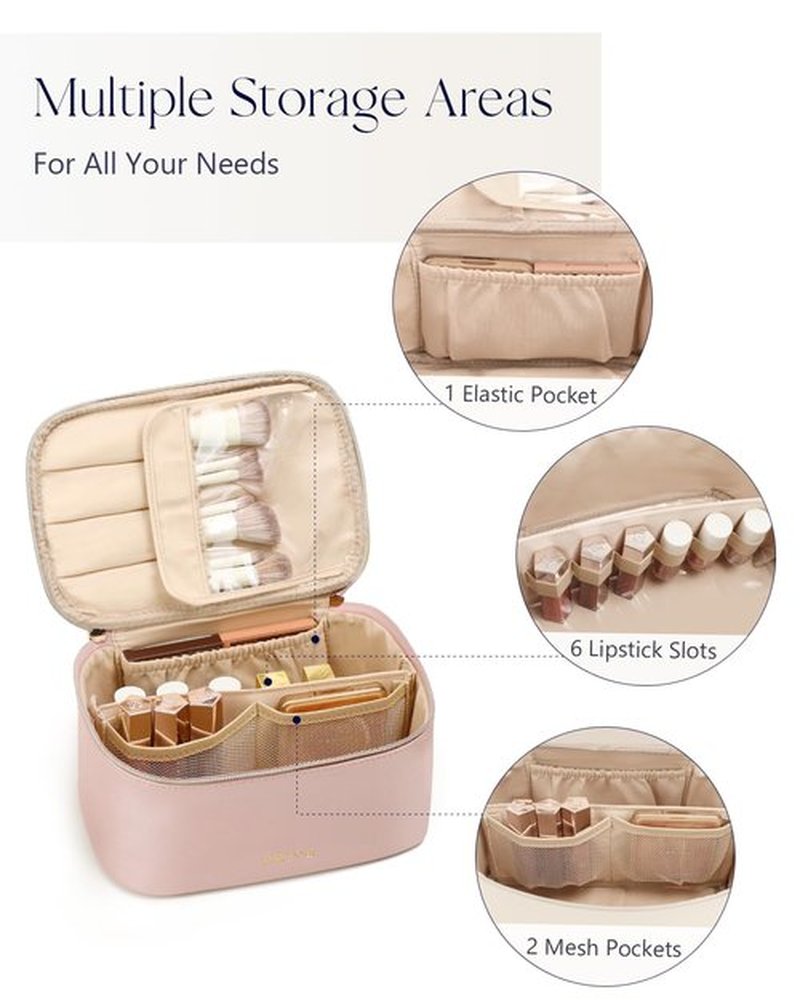 Prite Makeup Bag, Large Capacity Portable Travel Cosmetic Bag, Waterproof Makeup Organizer for Women with Handle and Divider(Pearl Pink)