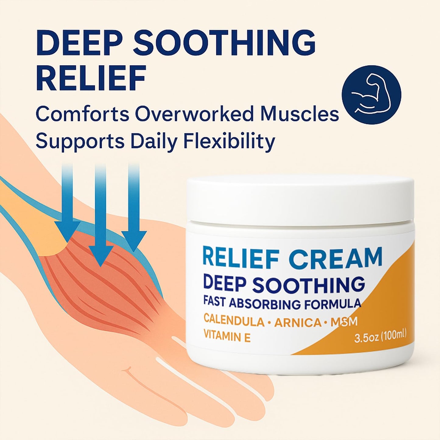 Huatsing Carpal Tunnel Relief Cream 3.5 oz/100ml, Herbal Nerve Relief Cream for Hands & Wrists, Non-Greasy Formula with Arnica, Emu Oil and Turmeric Oil, Fast-Absorbing for Daily Comfort