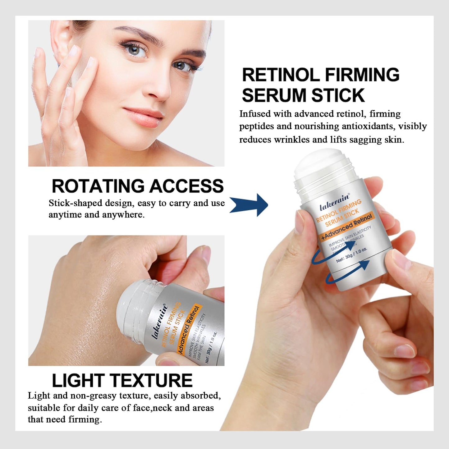 Advanced Retinol Firming Serum Stick, Retinol Face Stick Visibly Tight and Firm Wrinkles, Nourishing Anti-aging Repair Cream Smooth Tighten & Firm Face Neck